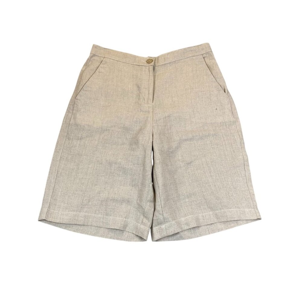 L.L.Bean Women's Bermuda Shorts Size 10 Beige Classic Fit Linen Straight-Casual
